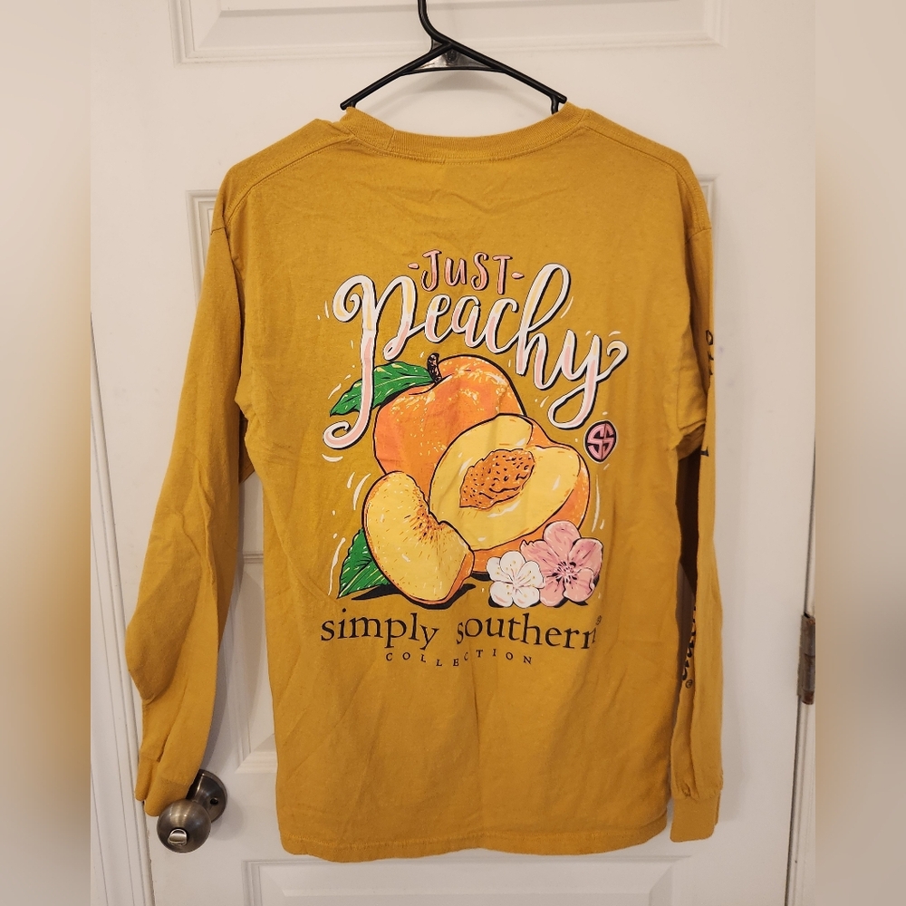 Womens Yellow Simply Southern Just Peachy Long Sleeve‎ Shirt Size M #B1090